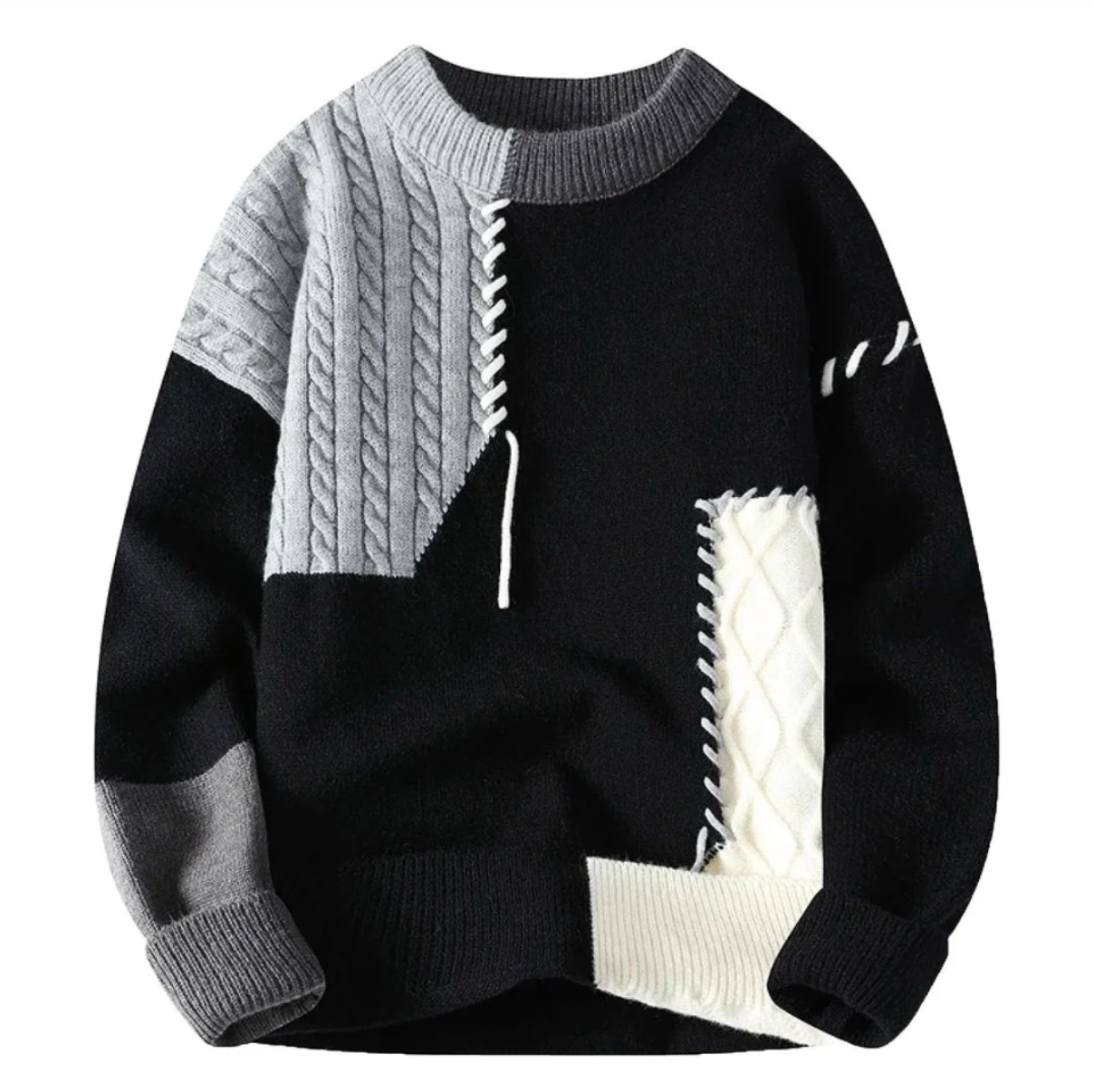 Sweter dziergany patchworkowy