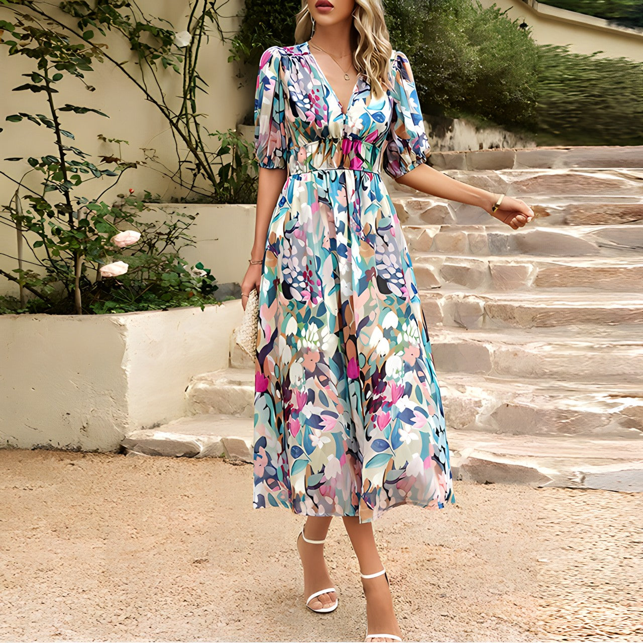 ANNELIE™ – Robe Midi Florale Rêverie