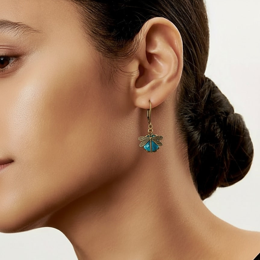 Kolczyki ważki z kryształami w kolorze antycznego złota