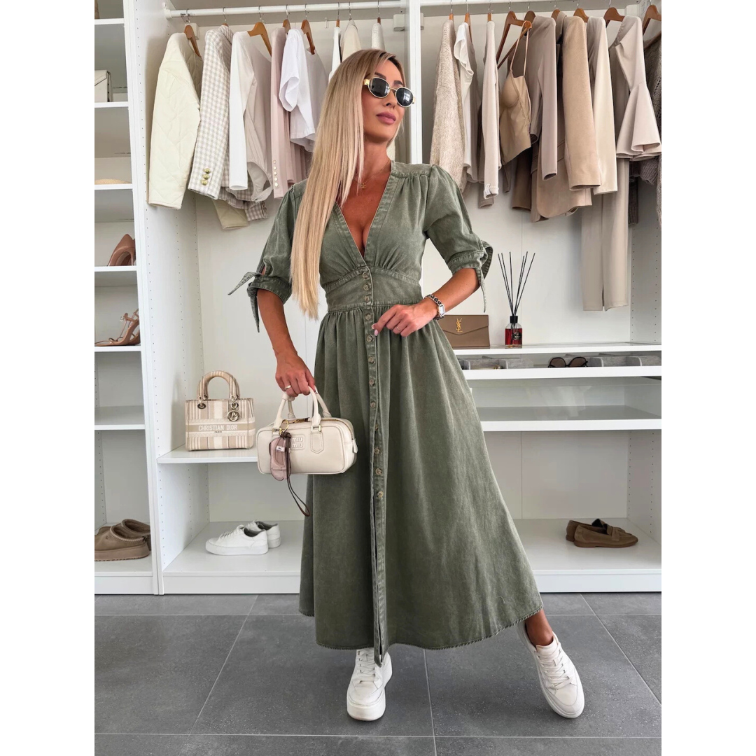 MAELLE™ – Robe Midi Élegante à Col V
