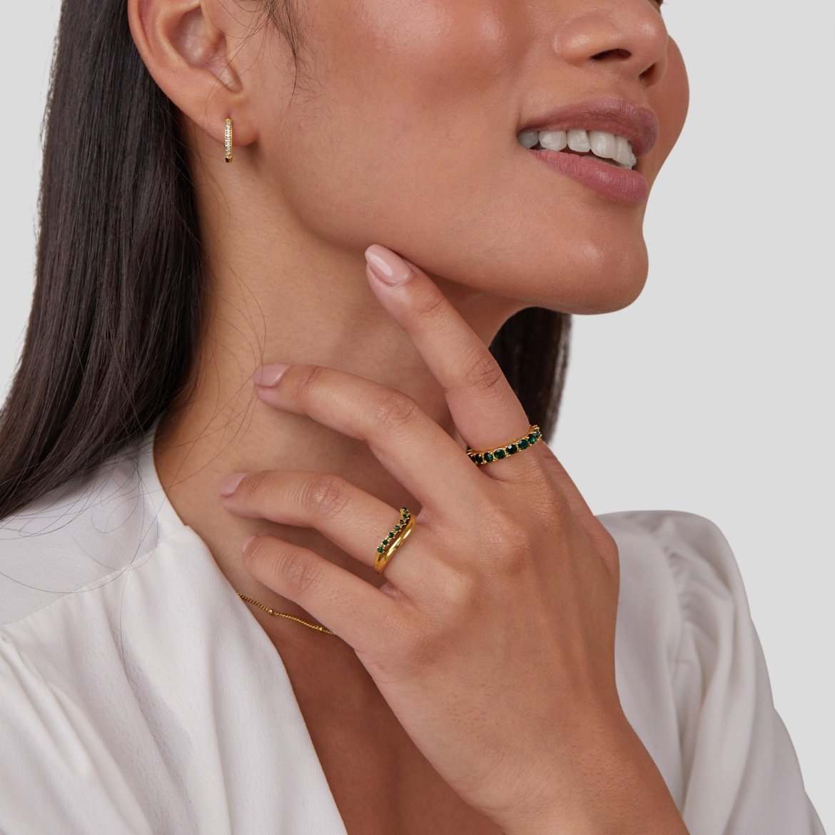 Carmen - Pierścionek warstwowy w zielonym kolorze szmaragdu
