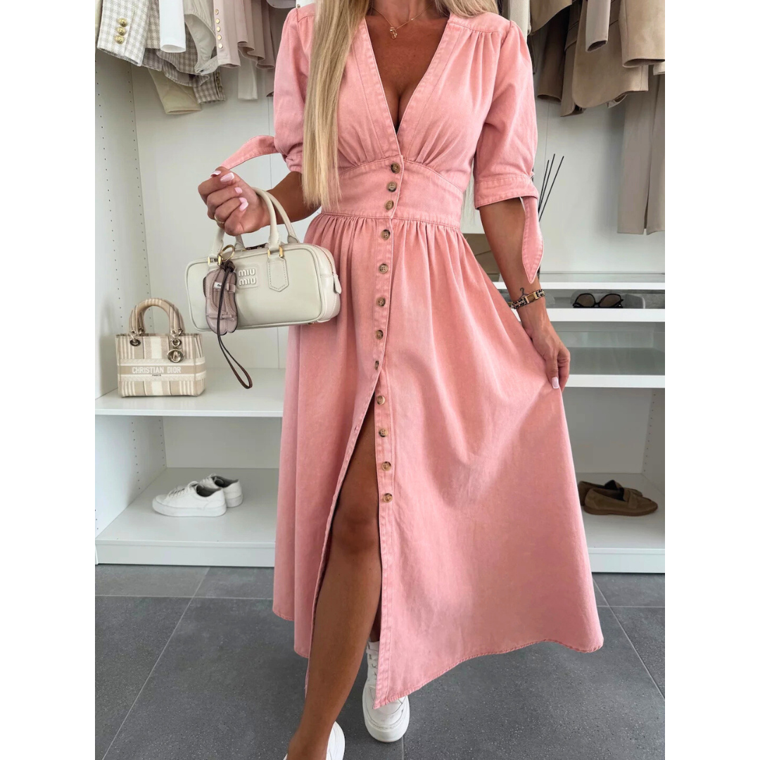 MAELLE™ – Robe Midi Élegante à Col V