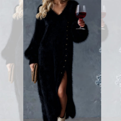 ✨ Robe élégante (Aurelissewear) en peluche de haute qualité pour femme, avec fente latérale ✨