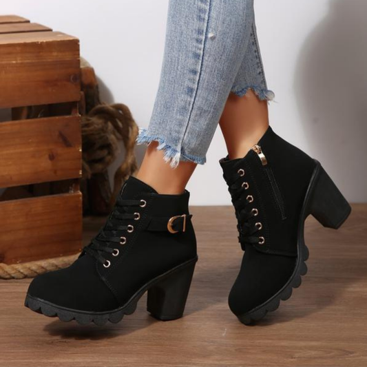 KATNI™ - Bottines Chunky à Lacets avec Boucle Métallique Élégante
