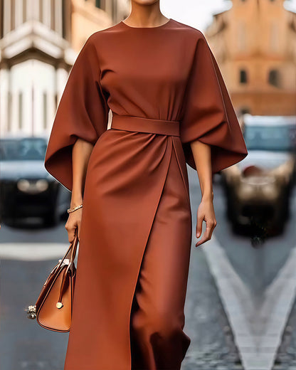 Carine - Robe élégante à manches lanternes