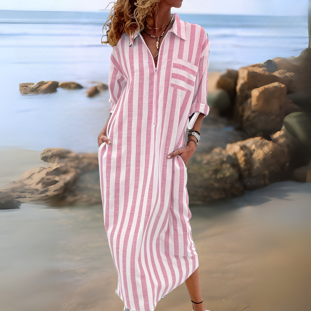 Gaëlle – Robe élégante à rayures et col en v