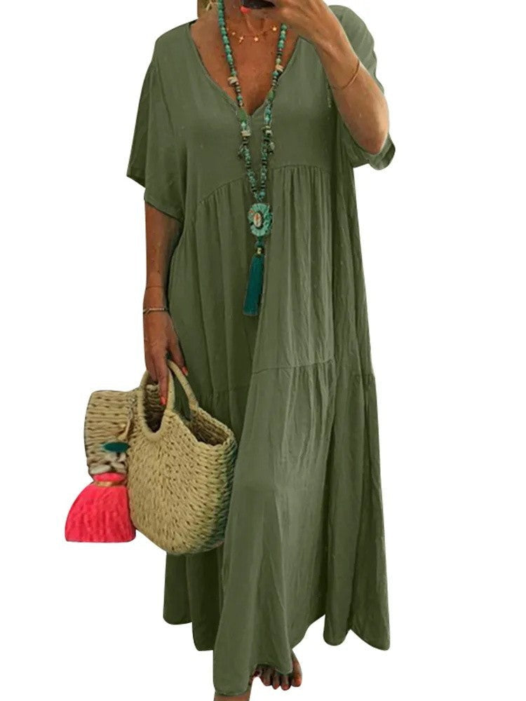 LINNEA™ – Robe Maxi à Volants Doux et Col V