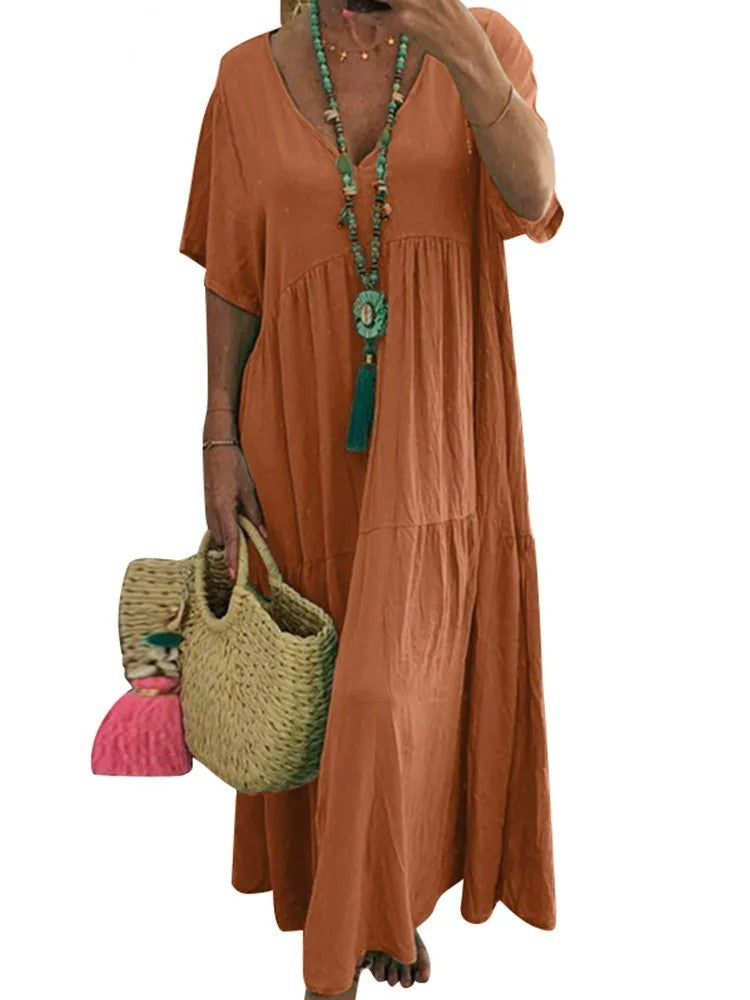LINNEA™ – Robe Maxi à Volants Doux et Col V