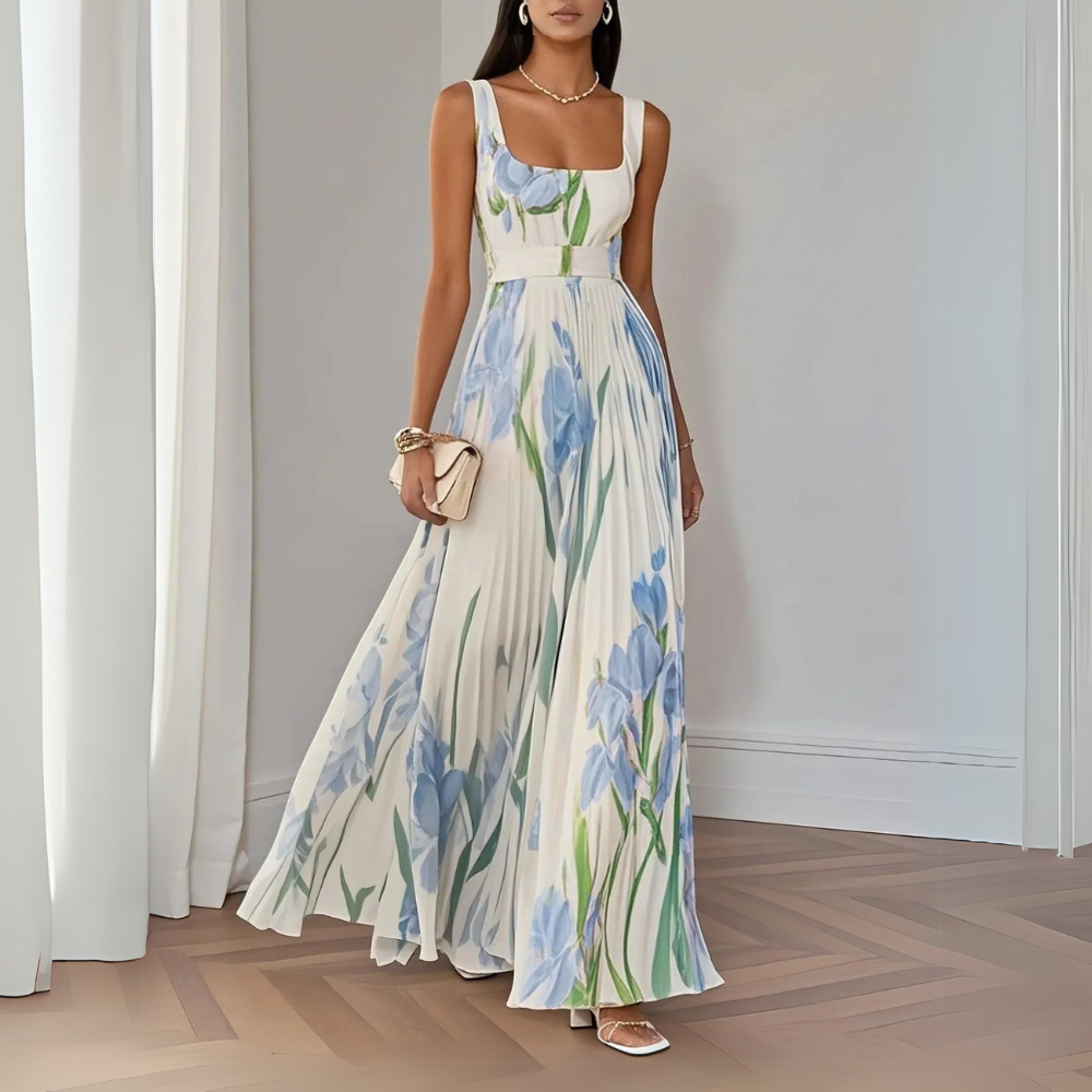 Clémentine - Robe longue plissée fleurie