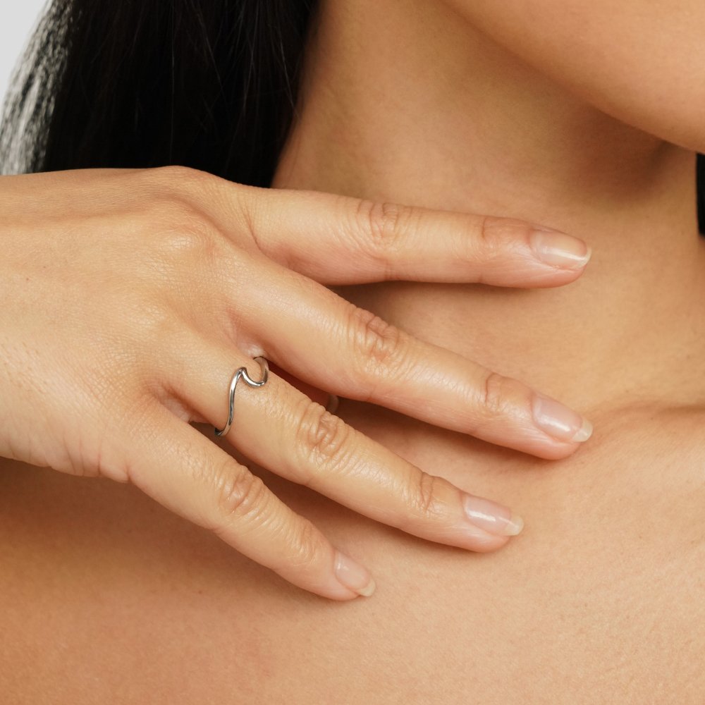 Pierścień Fali w Srebrze Imari