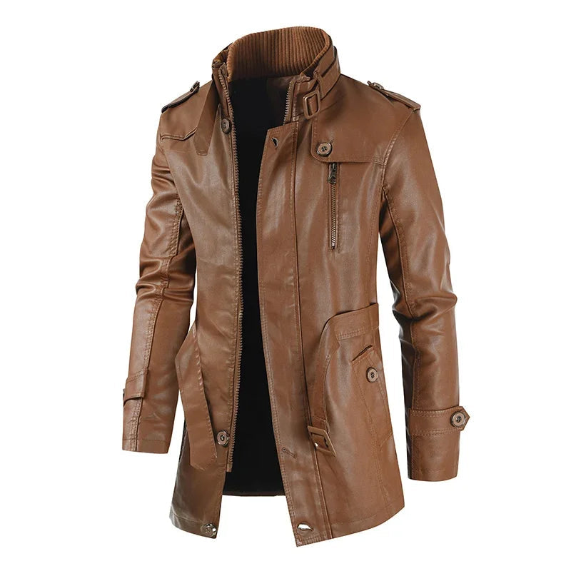 Krystian™ | Elegancka Długa Skórzana Kurtka Biker